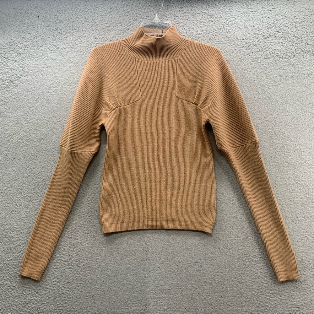 &MERCI NWT Women's M Tan Brown Long Sleeve Pullover Sweater Mock Neck Ribbed